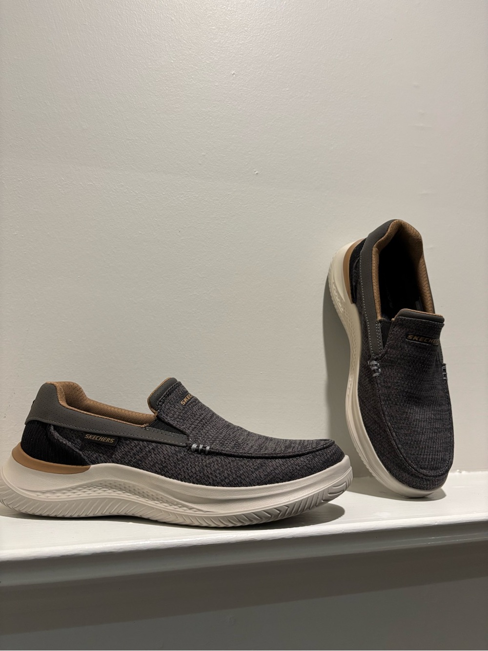 Skechers Men's Slip-On Loafer in Charcoal with Tan Accents